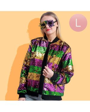 TRUEDAMES Mardi Gras Sequin Striped Zipper Jacket - Multicolor