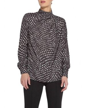 Lyssé Topacio Embellished High Neck Satin Blouse - Gray