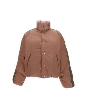 Tanaka Reversible Quilted Bomber Jacket With High Collar And Zippered Pockets - Brown