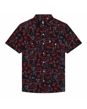 Raised by Coyotes Texas Bbq Nights Pearl Snap Shirt - Black