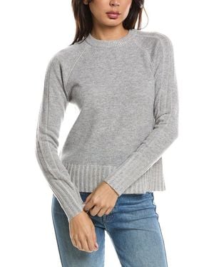 Forte Plaited Rib Trim Crewneck Cashmere Sweater - Gray