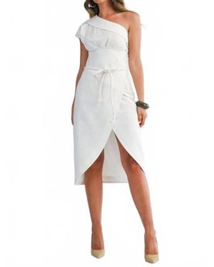 EB Luxe Mila One Shoulder Wrap Midi Dress - White