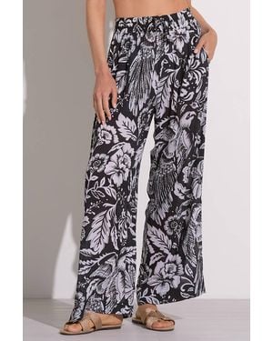 Elan Maldives Floral-Print Wide-Leg Pants - Black
