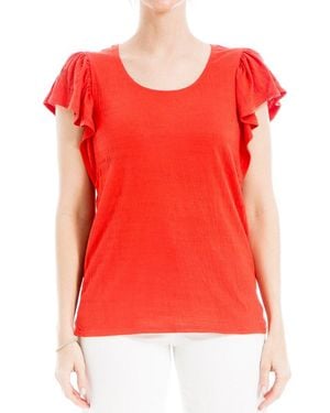 Max Studio Flutter Sleeve Crinkle Jersey Top - Red