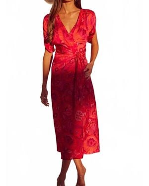 MISA Los Angles Francesca Midi Wrap Dress - Red