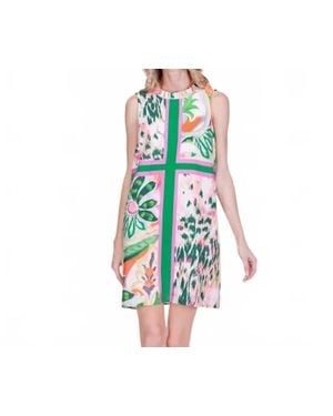 J joy Patchwork Modern Flora Garden Mini Dress - Green