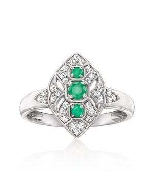 Ross-Simons Emerald Ring With Diamonds - Green
