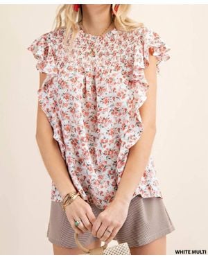 Kori Dobby Printed Smocked Top - Pink