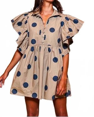 Bucketlist Ruffle Sleeve Pintuck Detail Polka Dot Mini Dress - Brown