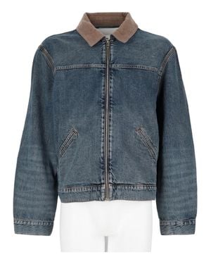 FRAME Denim Corduroy Collar Zip Casual Jacket - Blue