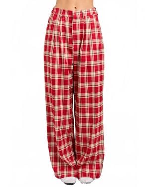 Main Strip Pippy Plaid Wide Leg Pants - Red