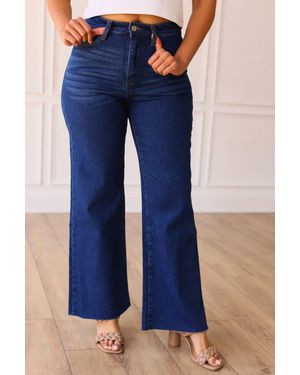 Southern Grace The Dakota High Rise Wide Leg With Fray Hem Denim - Blue