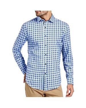 Society of Threads Printed Polyester Button-Down Shirt - Blue