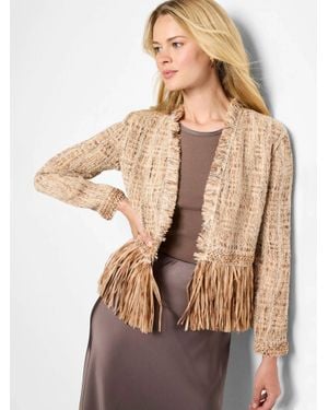 NIC+ZOE Isadora Iconic Cork Fringe Knit Jacket - Brown