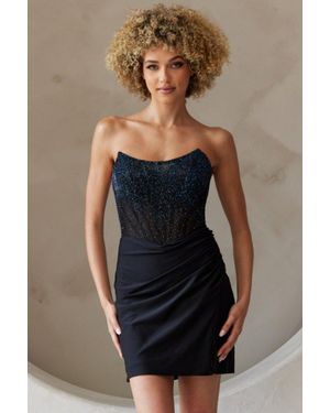 TRUEDAMES Pointy Strapless Short Fitted Homecoming Dress - Black