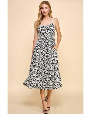 TCEC Floral Print Scoop Neckline Midi Dress - Natural