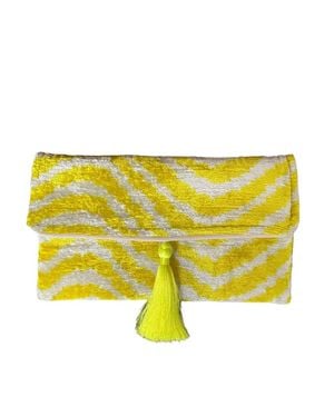 Ayca Silk Velvet Ikat Clutch - Yellow