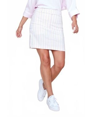 Renuar Smooth Waistband Striped Skort - White