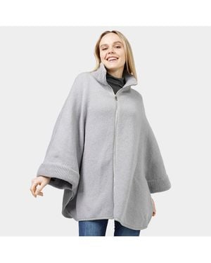 TRUEDAMES Zip Up Knit Cape Poncho - Gray