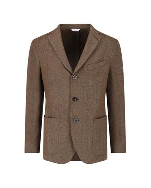 Boglioli Herringbone Wool Blend Blazer - Brown
