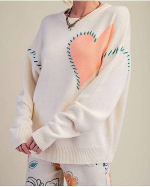 Easel Heart Stitched Sweater - Natural