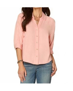 Democracy Elbow Sleeve Woven Shirt With Scallop Detail - Orange