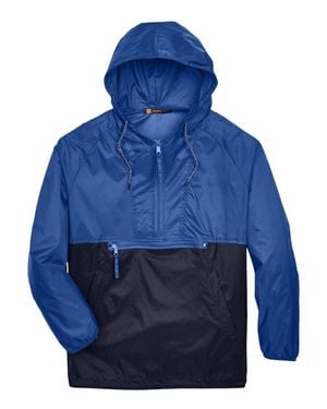 Harriton Packable Hooded Nylon Jacket - Blue