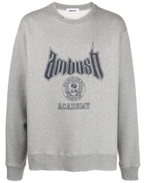 Ambush Distressed Logo Cotton Crewneck Sweatshirt - Gray