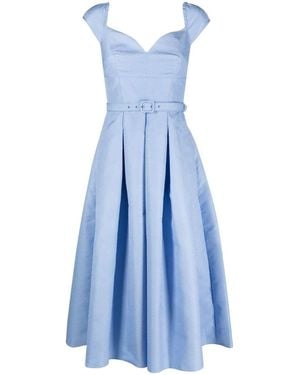 Self-Portrait Structured Taffeta Midi Dress With Sweetheart Neckline And Pleated Skirt - Blue