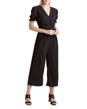 Kensie Short Sleeve Belted V-Neck Jumpsuit - Black