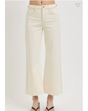 Risen Dune High Rise Crop Wide Leg Denim Jeans - Natural
