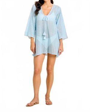 Sitano Sorrento Aria Crochet Bell Sleeve Mini Dress - Blue