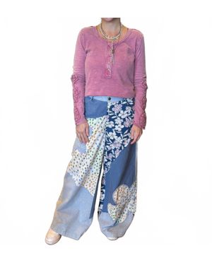 Easel Flower Power Wide Leg Pants - Blue