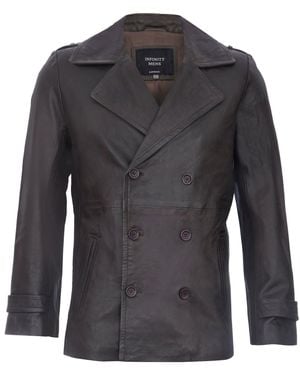 Infinity Leather Leather Peacoat-Amara - Gray
