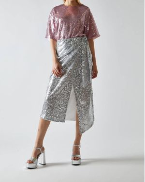 Glamorous Sequin Wrap Midi Skirt - Gray