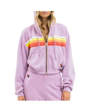 Aviator Nation 5 Stripe Cropped Zip Hoodie - Purple