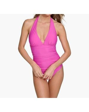 DKNY Trangle Halter One Piece Swimsuit - Purple
