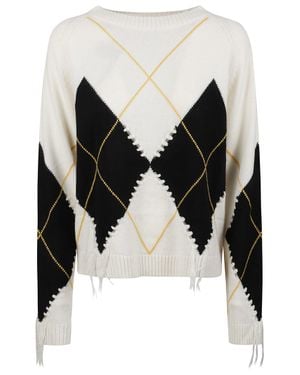 Pinko Berna Argyle Fringed Wool-Cashmere Sweater - Black