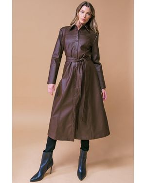 TRUEDAMES What A Wonderful Day Leather Midi Coat - Brown