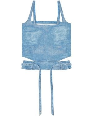 DIESEL Light Denim Crop Top With Square Neckline - Blue