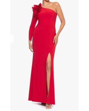 Xscape Petite One Shoulder High Slit Evening Gown - Red