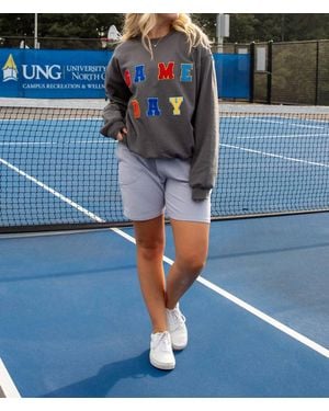 Oat Collective Patch Game Day Crewneck Long Sleeve Top - Blue