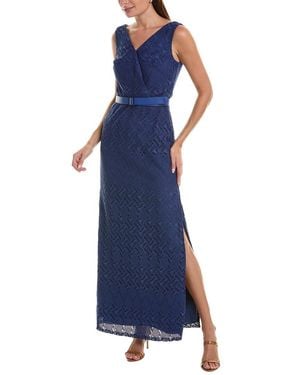 Kay Unger Hendrix Lace Column Gown - Blue