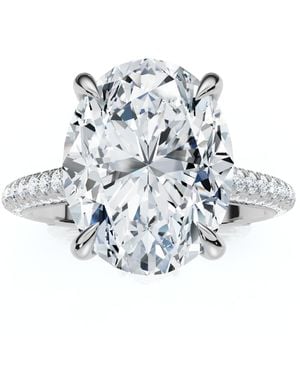 Pompeii3 Certified 4.30Ct Oval Diamond Side Halo Engagement Ring 14K Lab Grown Size: 7 - Blue
