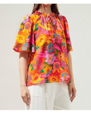 Sugarlips Idalia Ruffle Split Neck Blouse - Red