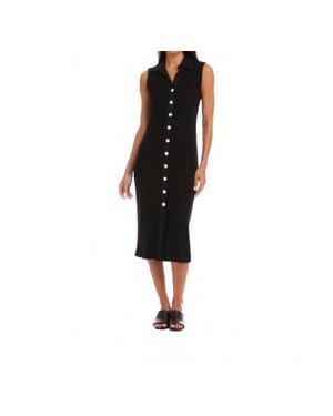 Karen Kane Ribbed Sleeveless Button Front Midi Dress - Black