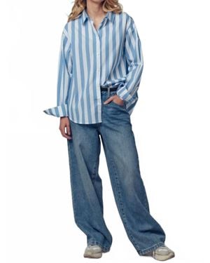 Urban Daizy Oversized Stripe Button Down Collared Shirt - Blue