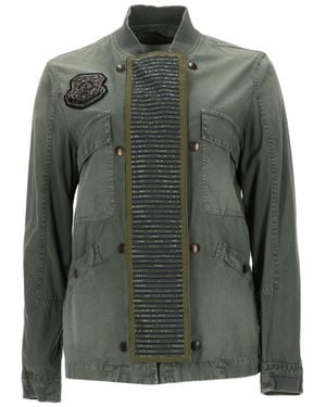 MR & MRS Structured Cotton Jacket With Rhinestone Detail - Green