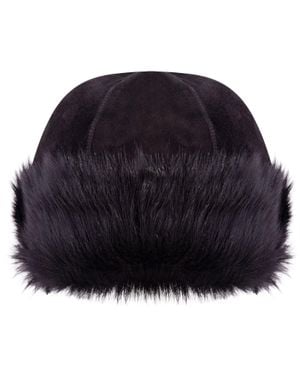 Infinity Leather 100% Sheepskin Shearling Leather Toscana Fur Beanie Round Bucket Hat - Blue