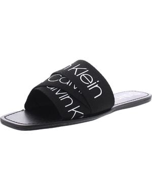 Calvin Klein Bainy Canvas Slides Flat Sandals - Black